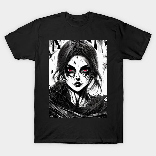 Hauntingly Beautiful: Get Lost in the Enchanting and Eerie World of Black and White Art T-Shirt by ShyPixels Arts